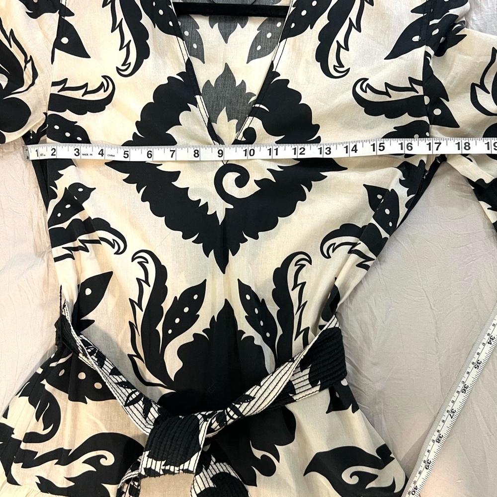 Zara Printed Maxi Dress Long Balloon Sleeves Black Cream Trending SZ XS EUC - Picture 12 of 13